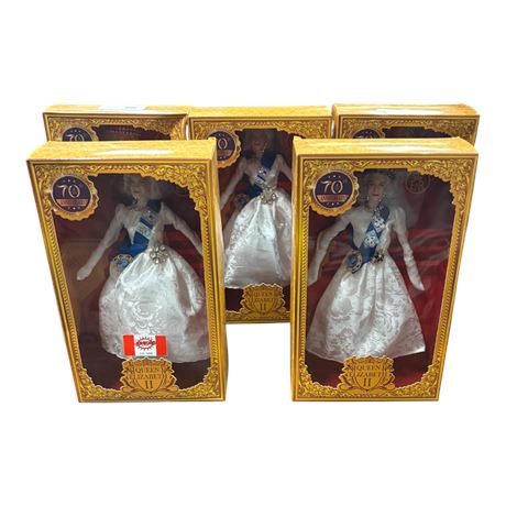 5 Queen Elizabeth The II Platinum Jubilee Dolls, In Original Boxes