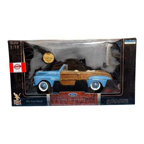 Road Signature 1:18 Die Cast Metal Ford 1946 Sportsman With 24K Gold Plated Coin