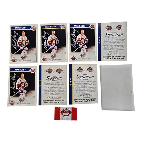 4 Mike Bossy Signature Series Hockey Signed Cards, With Coas