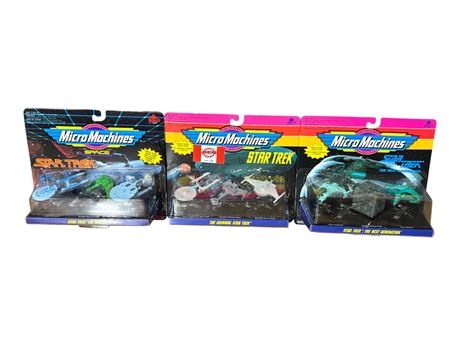 3 Galoob Micro Machines Space Star Trek Ships, In Original Blister Packs