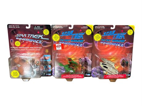 3 1996 Star Trek Interspace Series Mini Playsets, In Original Blister Packs