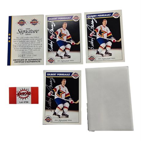 3 Gilbert Perreault Signature Series Hockey Signed Cards, With Coas
