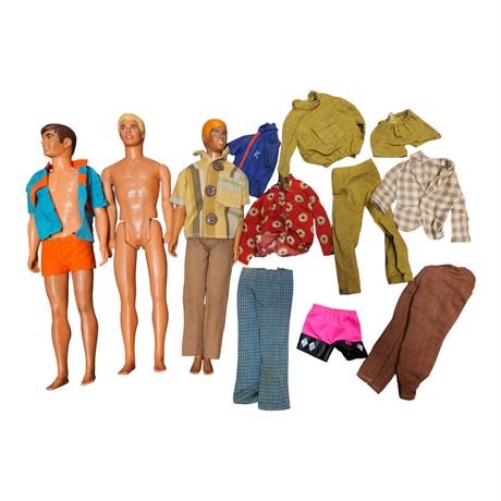3 Vintage 1968 Ken Dolls With Clothes, 1 With Bendable Knees And Moving Arms