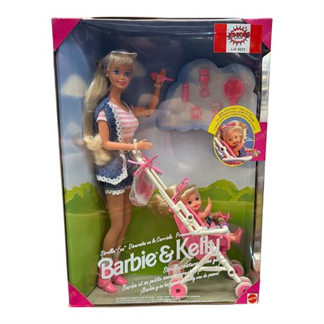 1995 Mattel Barbie & Kelly Strolling Sisters On The Go Barbie, In Original Box