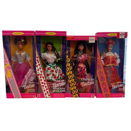 4 Vintage Mattel Dolls Of The World Barbies, In Original Boxes
