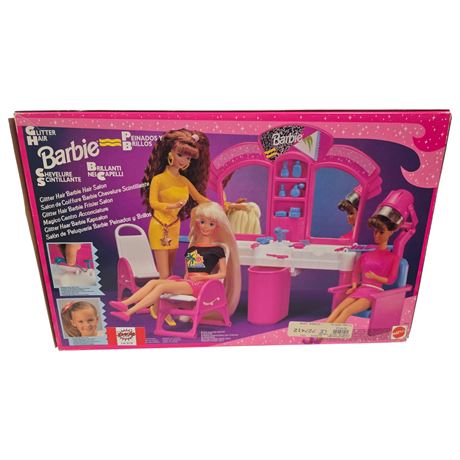 1993 Mattel Glitter Hair Barbie Hair Salon Playset, In Original Box