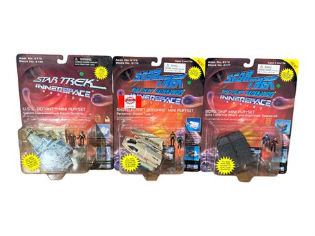 3 1996 Star Trek Interspace Series Mini Playsets, In Original Blister Packs