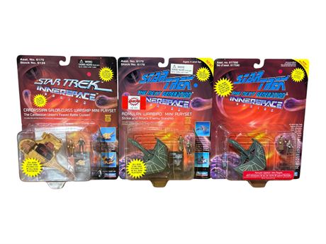 3 1996 Star Trek Interspace Series Mini Playsets, In Original Blister Packs