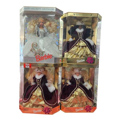 4 Vintage Mattel Holiday Barbies, In Original Boxes
