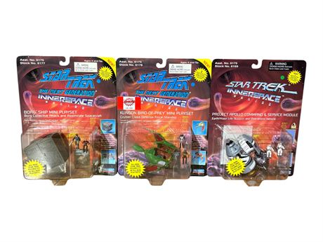 3 1996 Star Trek Interspace Series Mini Playsets, In Original Blister Packs