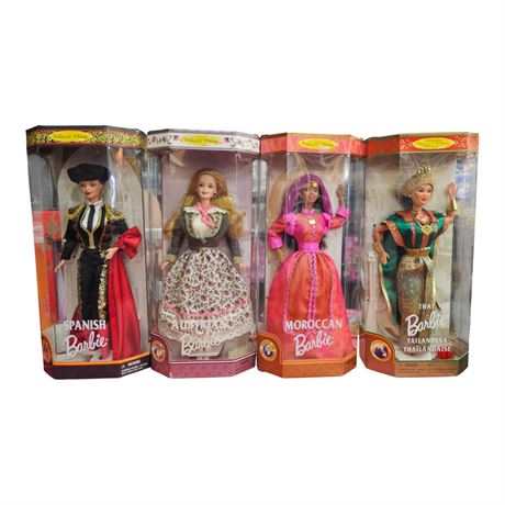 4 Vintage Mattel Dolls Of The World Barbies, In Original Boxes