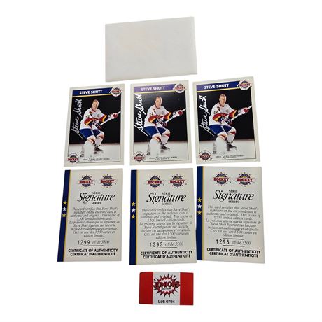 3 Steve Shutt Signature Series Hockey Signed Cards, With Coas