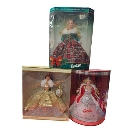 3 Vintage Mattel Holiday Barbies, In Original Boxes