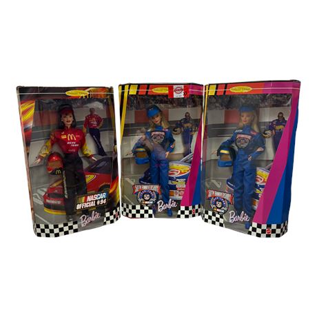 3 Vintage Mattel Nascar Barbies, In Original Boxes