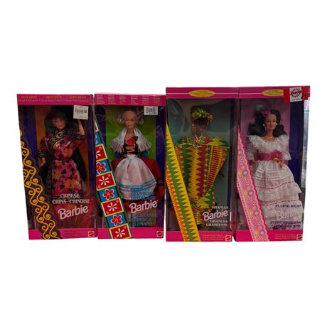 4 Vintage Mattel Dolls Of The World Barbies, In Original Boxes