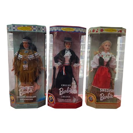 3 Vintage Mattel Dolls Of The World Barbies, In Original Boxes