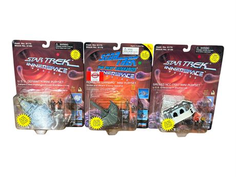 3 1996 Star Trek Interspace Series Mini Playsets, In Original Blister Packs