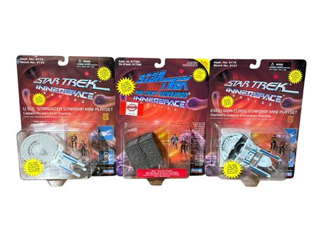 3 1996 Star Trek Interspace Series Mini Playsets, In Original Blister Packs