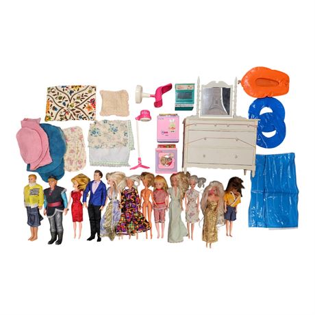 Large Assortment Of Vintage Barbies, Accessories, Furniture, Etc..