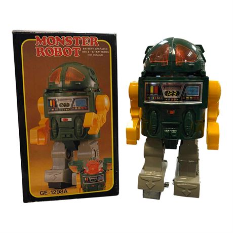 Vintage Battery Operated Monster Robot In Original Box