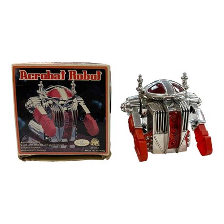 Vintage Battery Operated Acrobatic Robot In Original Box