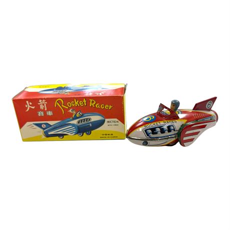 Vintage Tin Litho Friction Rocket Racer In Original Box