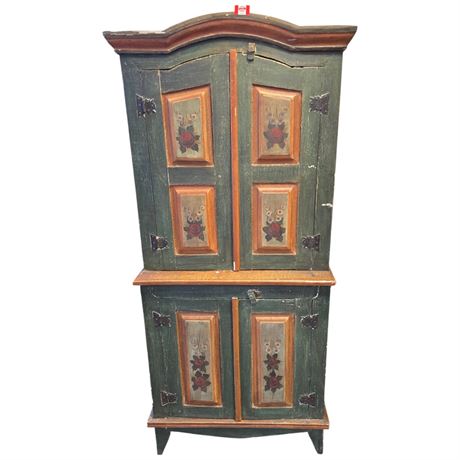 Fabulous Hand Decorated Pine Cupboard With Raised Panels