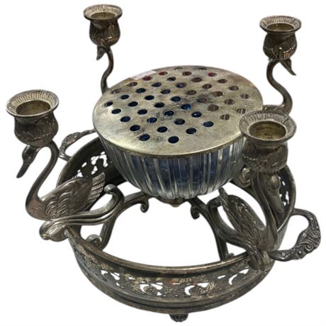 Rare 1920S Ornate Silver Plated Center Piece With Decorative Swans