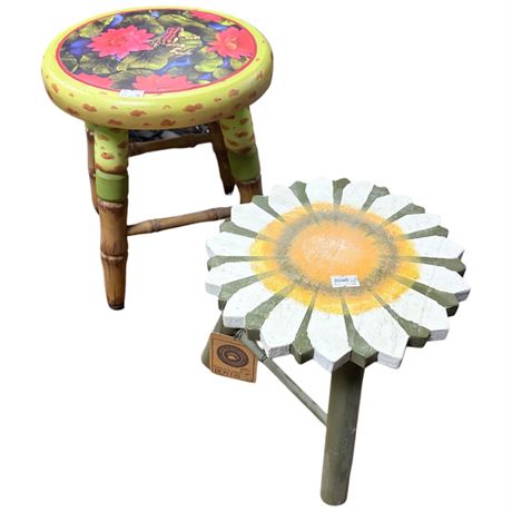 2 Miniature Painted Stools