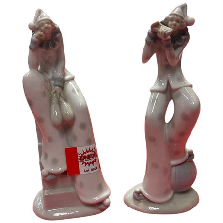 2 Vintage Porcelain Clown Figurines