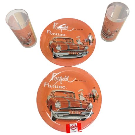 Vintage Plastic Pontiac Fire Gold Plates & Cups
