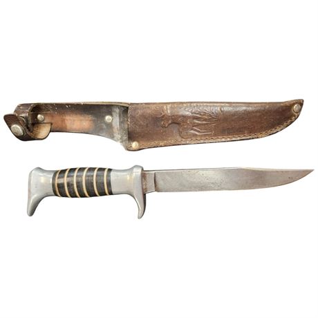 Vintage Solingen Knife With Embossed Leather Sheath With Deer Motif