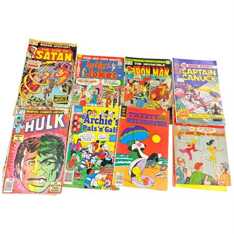 Assorted Vintage Comic Books, Iron Man, Son Of Satan, Archie, Etc..