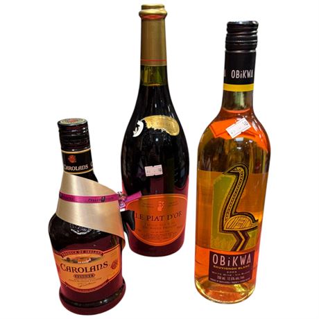 3 Sealed Bottles Of Wine And Liqueur