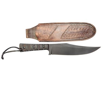 Vintage Prather War Bowie Knife, In Original Wild Boar Leather Sheath