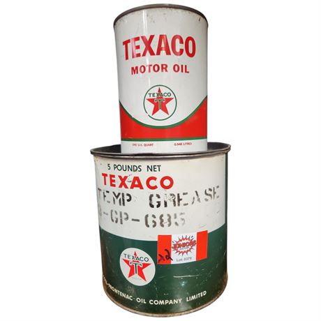 1 Quart Texaco Oil Can & 5Lb Texaco Grease Can