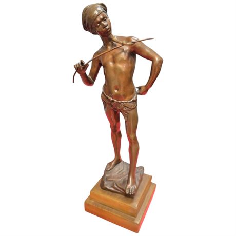 Rare Vintage Bronze Sculpture "The Snake Charmer" Signed Lavergne