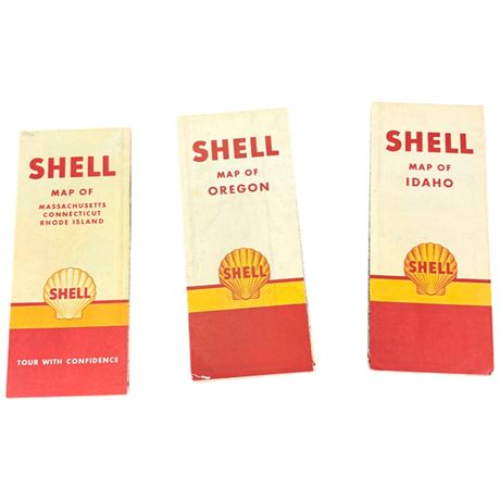 3 Vintage Shell Road Maps
