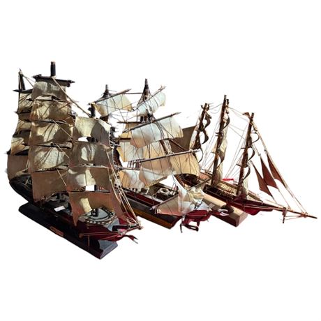 3 Vintage Wooden Model Ships