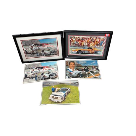 5 Nascar Race Photos With Drivers Autographs, 2 Framed