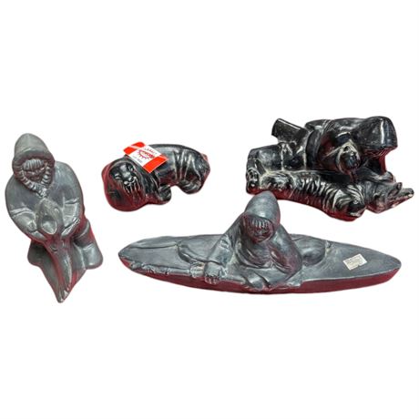 4 Pottery Soapstone Style Inuit Sculptures