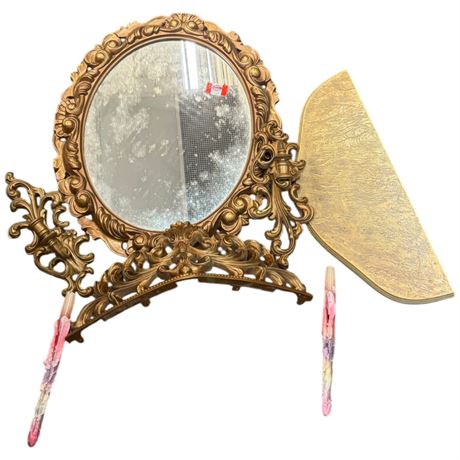 Gold Gilded Oval Mirror & Candle Wall Sconce Set