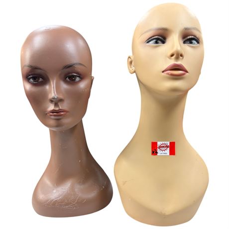 2 Vintage Plastic Mannequin Display Busts
