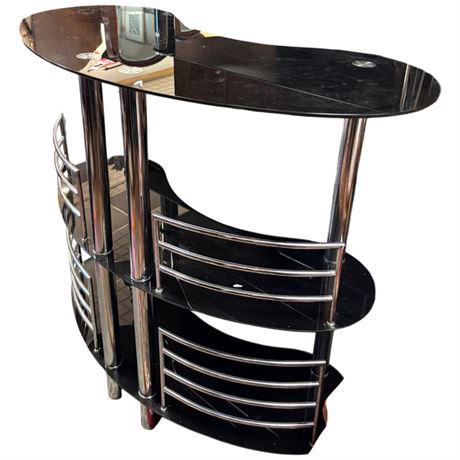 Black Glass Chrome 3 Tier Kidney Bar Stand