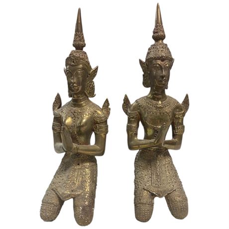 Vintage Pair Of Brass Buddhas