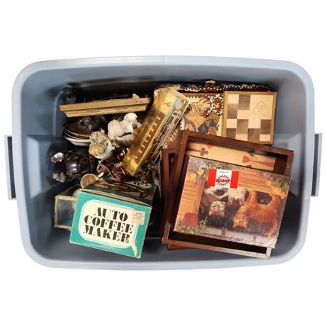 Assorted Vintage Collectibles, Figurines, Rocking Horse, Card Trays, Etc.