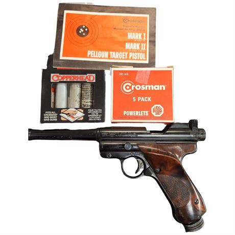 Vintage Crosman Arms Mark I .22 Cal Pellet Gun With Co2 Carts