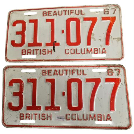 Pair Of 1967 British Columbia License Plates