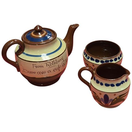 Vintage Torquay Longpark Teapot, Creamer & Sugar Bowl