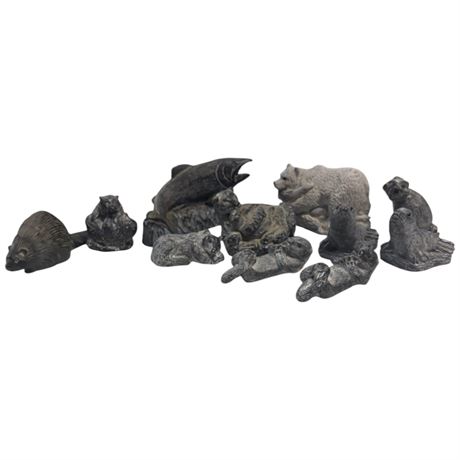 11 Hand Carved Animal Soapstone Sculptures